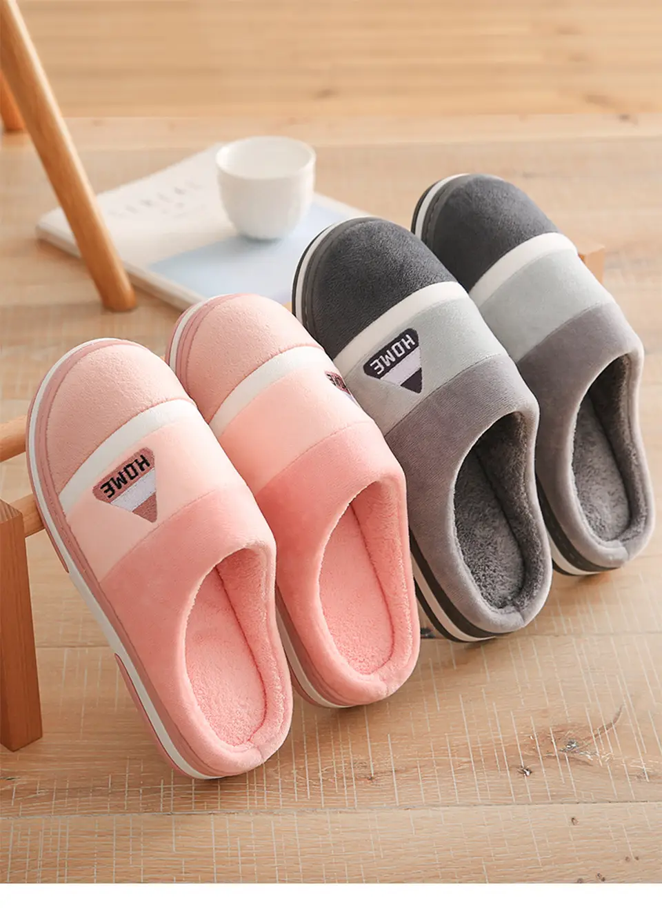 Men's Cotton Slippers for Autumn and Winter, Thick-Soled Indoor Slippers with Added Fleece for Warmth, Suitable for Home Use, Couple Slippers, Large Size for Men — feature 1