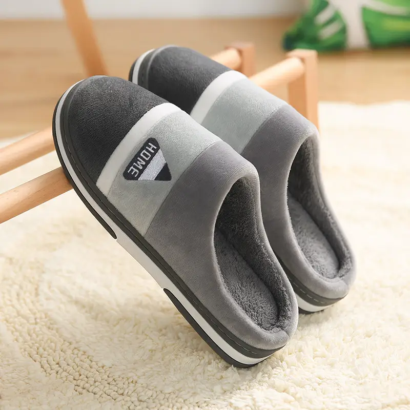 Men's Cotton Slippers for Autumn and Winter, Thick-Soled Indoor Slippers with Added Fleece for Warmth, Suitable for Home Use, Couple Slippers, Large Size for Men