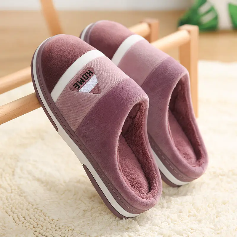 Men's Cotton Slippers for Autumn and Winter, Thick-Soled Indoor Slippers with Added Fleece for Warmth, Suitable for Home Use, Couple Slippers, Large Size for Men