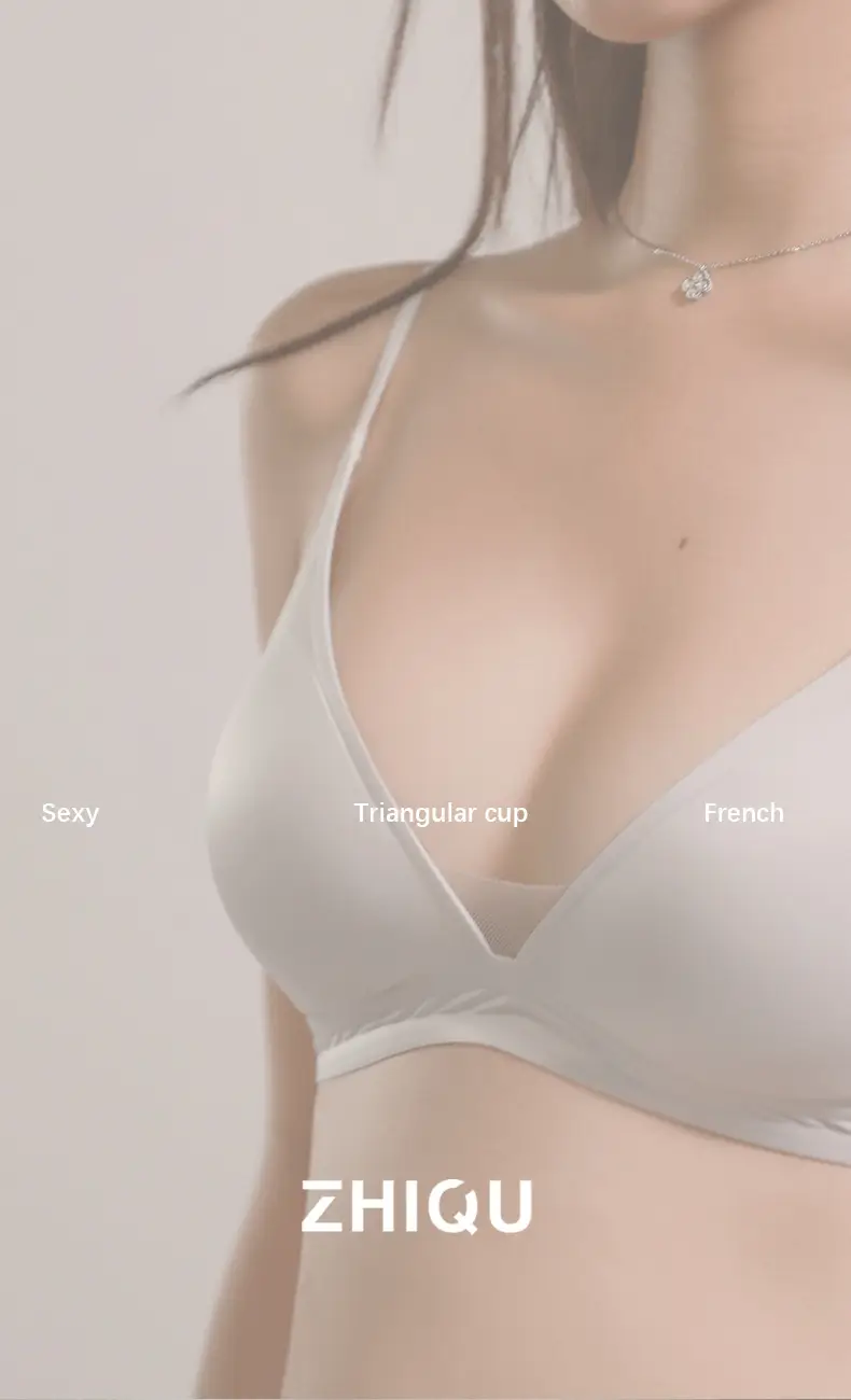 Authentic French-Style Women's Summer Thin Triangle Cup Seamless Deep V Thin Strap Anti-Sagging Side Breast Gathering Bra for Summer — feature 2