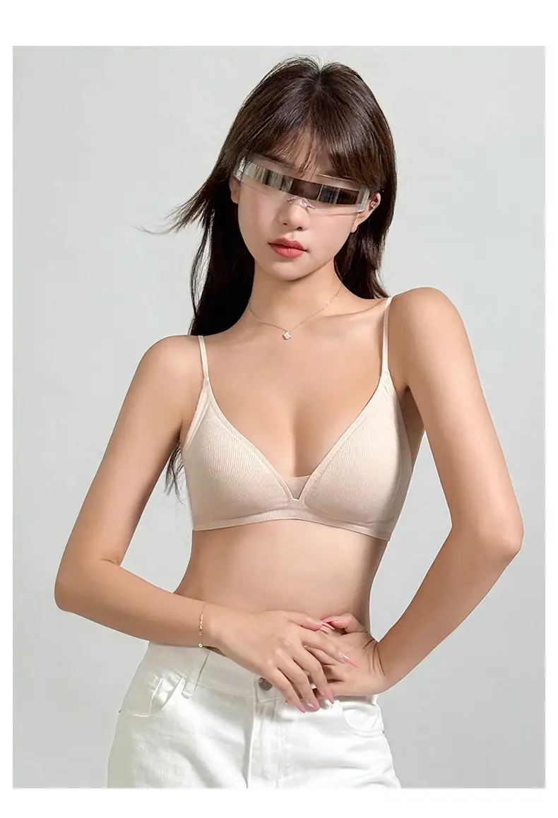 Authentic French-Style Women's Summer Thin Triangle Cup Seamless Deep V Thin Strap Anti-Sagging Side Breast Gathering Bra for Summer — feature 29