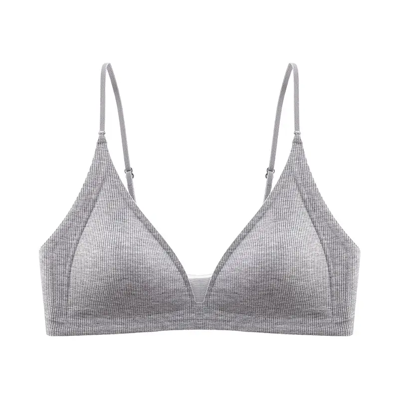Authentic French-Style Women's Summer Thin Triangle Cup Seamless Deep V Thin Strap Anti-Sagging Side Breast Gathering Bra for Summer