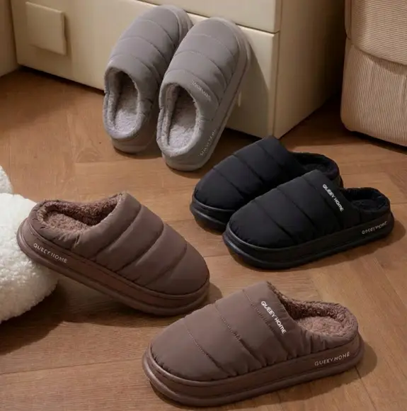 Waterproof Cotton Slippers for Men in Winter, Warm and Comfortable Indoor Home Slippers with Thick Soles, Plush, Non-Slip Cotton Slippers for Women