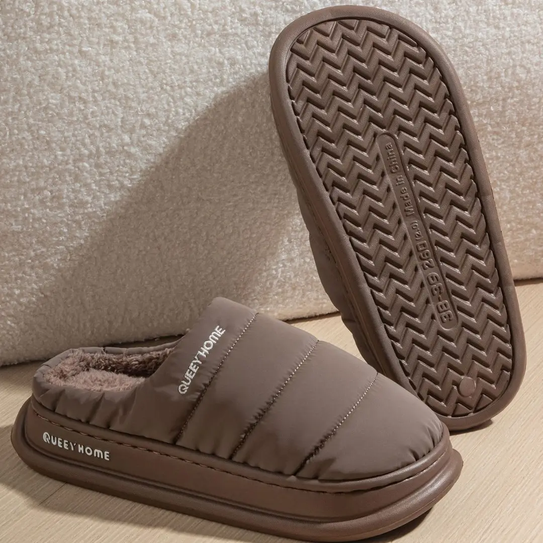 Waterproof Cotton Slippers for Men in Winter, Warm and Comfortable Indoor Home Slippers with Thick Soles, Plush, Non-Slip Cotton Slippers for Women