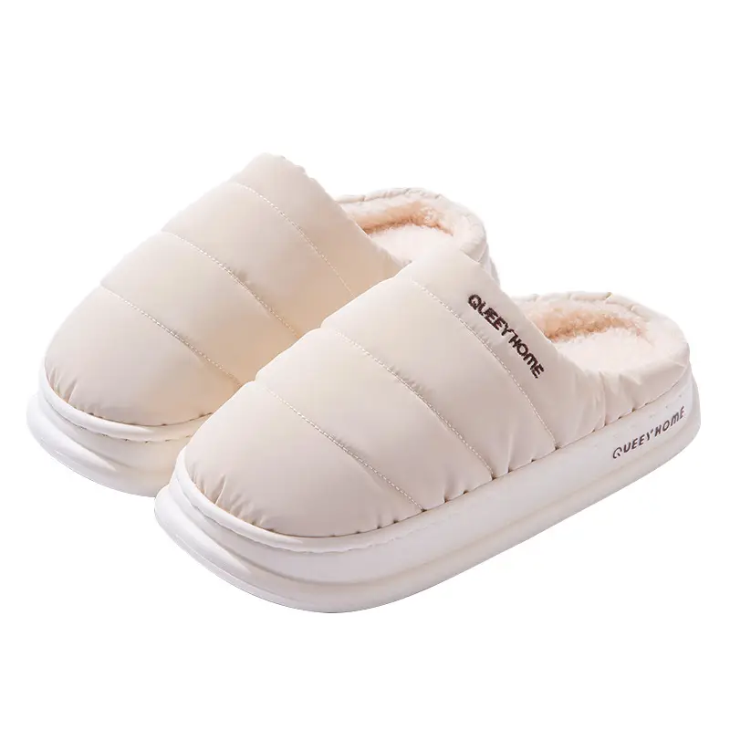 Waterproof Cotton Slippers for Men in Winter, Warm and Comfortable Indoor Home Slippers with Thick Soles, Plush, Non-Slip Cotton Slippers for Women