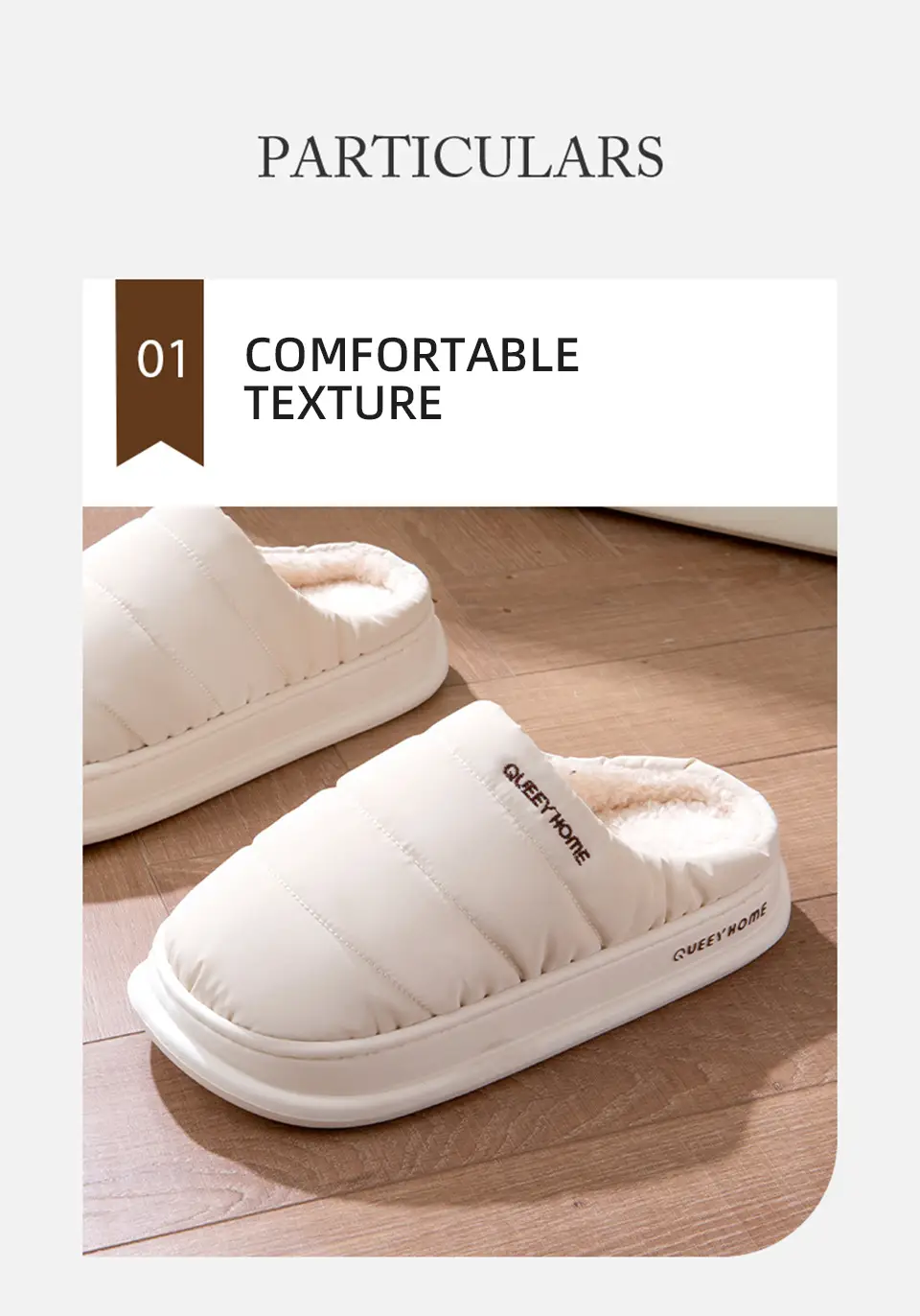 Waterproof Cotton Slippers for Men in Winter, Warm and Comfortable Indoor Home Slippers with Thick Soles, Plush, Non-Slip Cotton Slippers for Women — feature 3