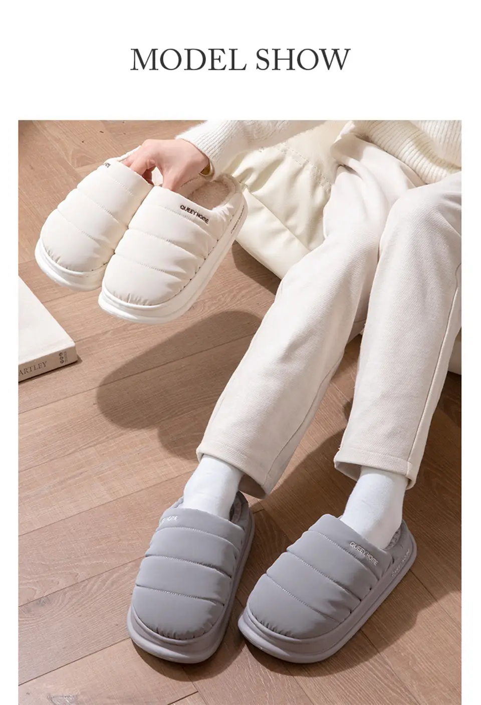 Waterproof Cotton Slippers for Men in Winter, Warm and Comfortable Indoor Home Slippers with Thick Soles, Plush, Non-Slip Cotton Slippers for Women — feature 7
