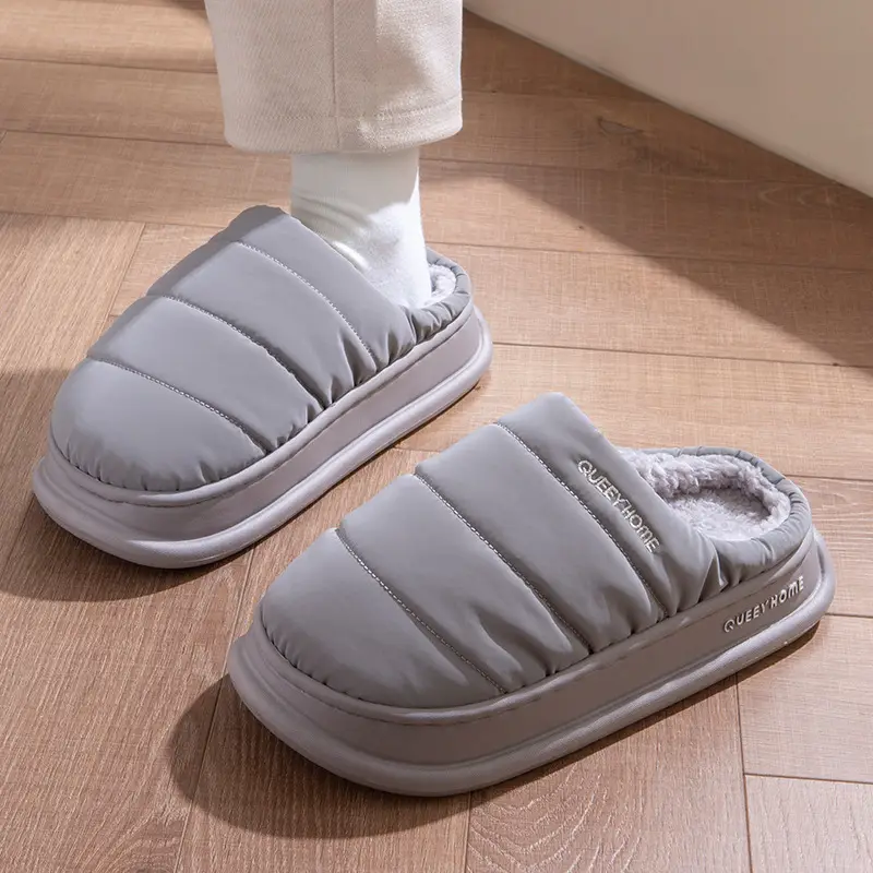 Waterproof Cotton Slippers for Men in Winter, Warm and Comfortable Indoor Home Slippers with Thick Soles, Plush, Non-Slip Cotton Slippers for Women