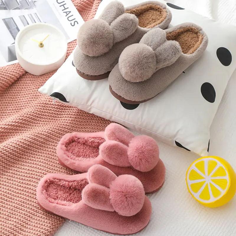 Women's Winter Cotton Slippers with Thick Soles, Non-Slip, 3D Plush, Warm, for Home Use, Indoor, Cute Couple Style, Suitable for Outdoor Wear, Closed Heel, Maternity Shoes