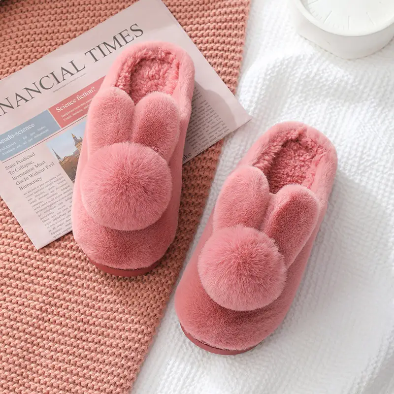 Women's Winter Cotton Slippers with Thick Soles, Non-Slip, 3D Plush, Warm, for Home Use, Indoor, Cute Couple Style, Suitable for Outdoor Wear, Closed Heel, Maternity Shoes