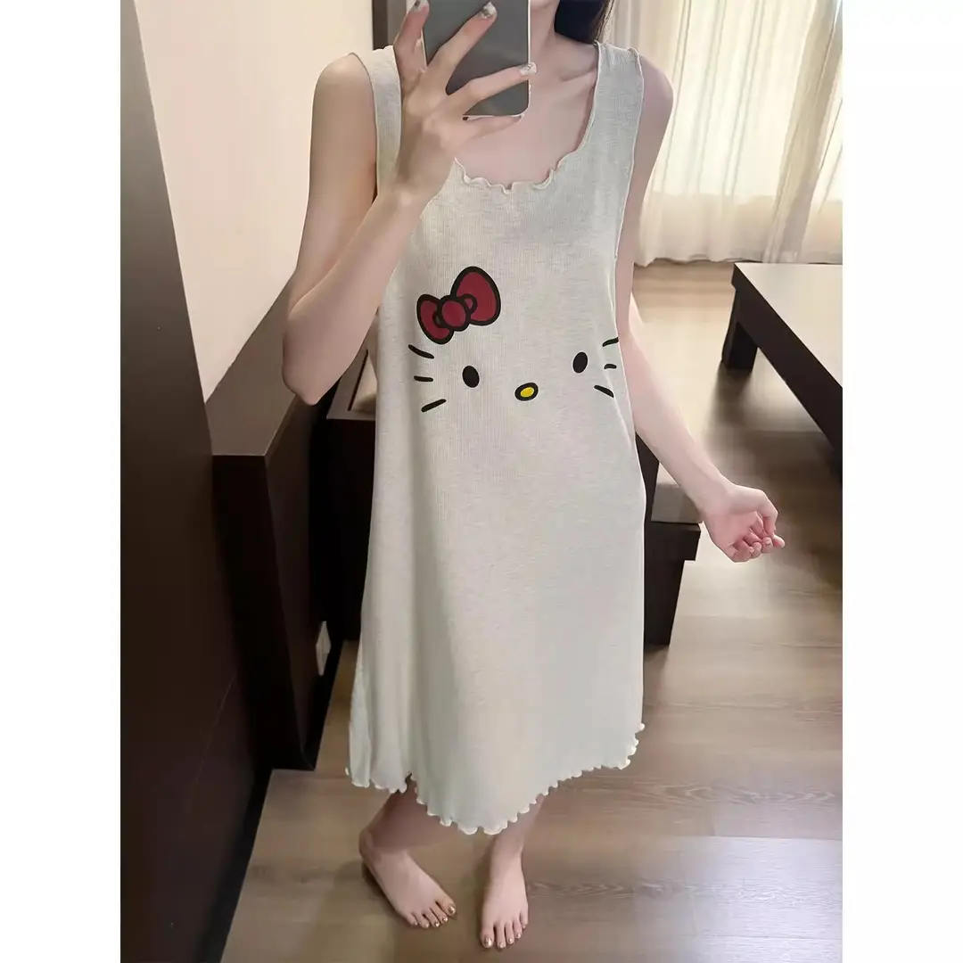 Cartoon Cat Vest Nightgown for Women, Thin, Large Size, Loose Sleeveless Pajamas, Home Wear, Can Be Worn Outside, Lazy Style, Short Style — feature 1