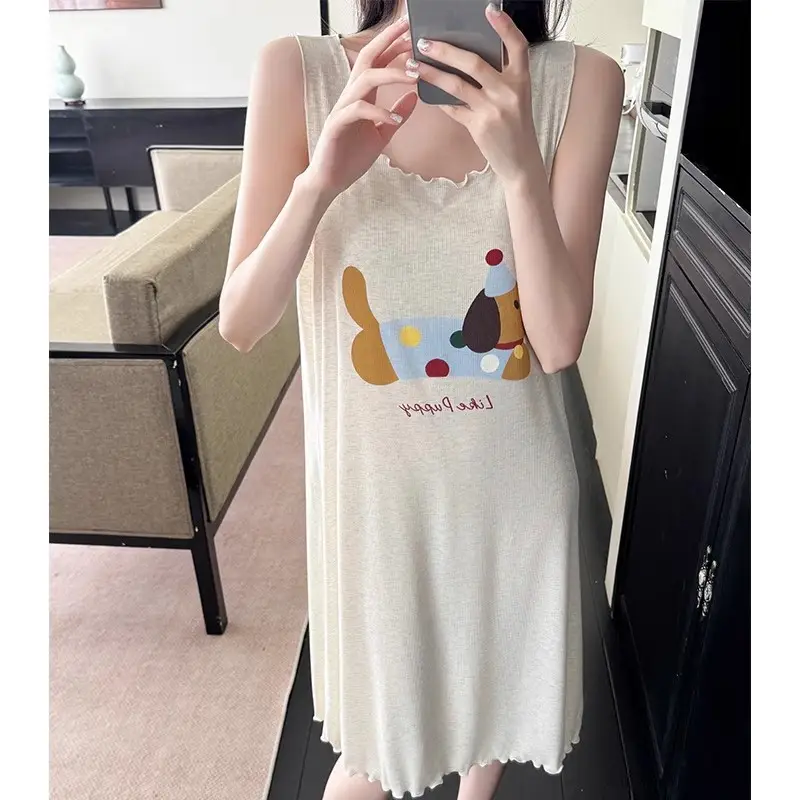 Cartoon Cat Vest Nightgown for Women, Thin, Large Size, Loose Sleeveless Pajamas, Home Wear, Can Be Worn Outside, Lazy Style, Short Style — feature 10