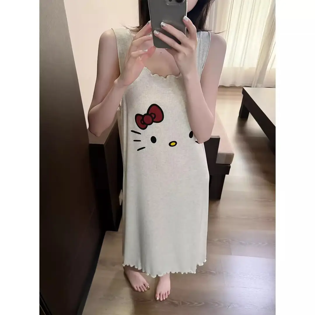 Cartoon Cat Vest Nightgown for Women, Thin, Large Size, Loose Sleeveless Pajamas, Home Wear, Can Be Worn Outside, Lazy Style, Short Style — feature 5