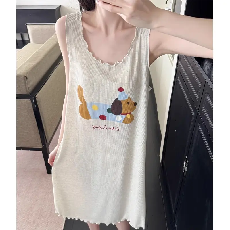 Cartoon Cat Vest Nightgown for Women, Thin, Large Size, Loose Sleeveless Pajamas, Home Wear, Can Be Worn Outside, Lazy Style, Short Style — feature 6