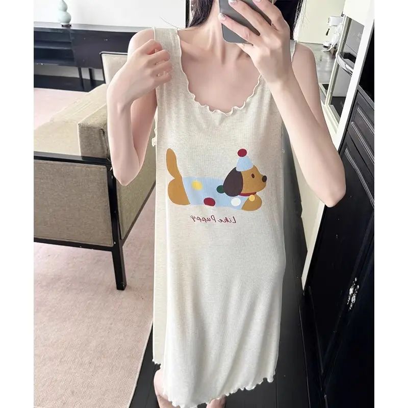 Cartoon Cat Vest Nightgown for Women, Thin, Large Size, Loose Sleeveless Pajamas, Home Wear, Can Be Worn Outside, Lazy Style, Short Style — feature 7