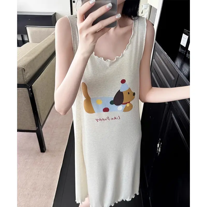 Cartoon Cat Vest Nightgown for Women, Thin, Large Size, Loose Sleeveless Pajamas, Home Wear, Can Be Worn Outside, Lazy Style, Short Style — feature 8