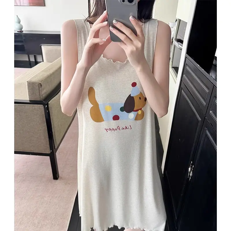 Cartoon Cat Vest Nightgown for Women, Thin, Large Size, Loose Sleeveless Pajamas, Home Wear, Can Be Worn Outside, Lazy Style, Short Style — feature 9