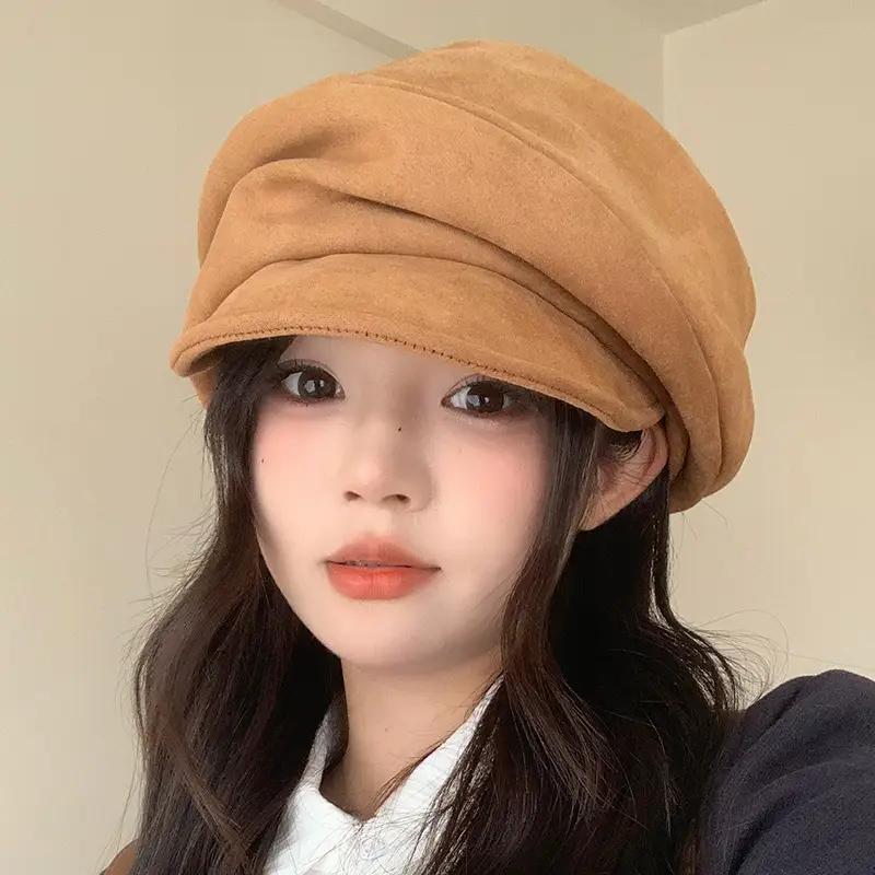 Vintage Suede Women's Hat New Large Circumference Octagonal - Image 4