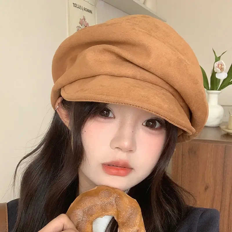 Vintage Suede Women's Hat New Large Circumference Octagonal - Image 6