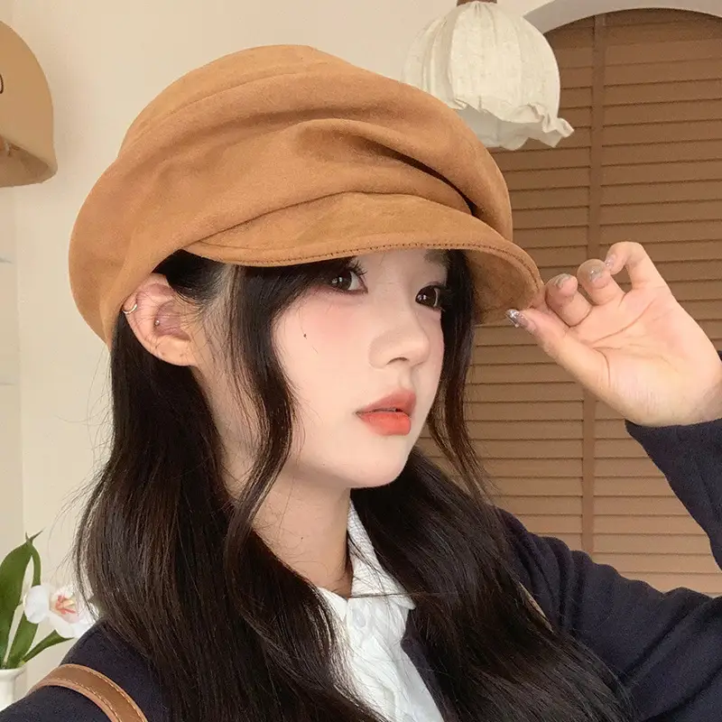 Vintage Suede Women's Hat New Large Circumference Octagonal - Image 7