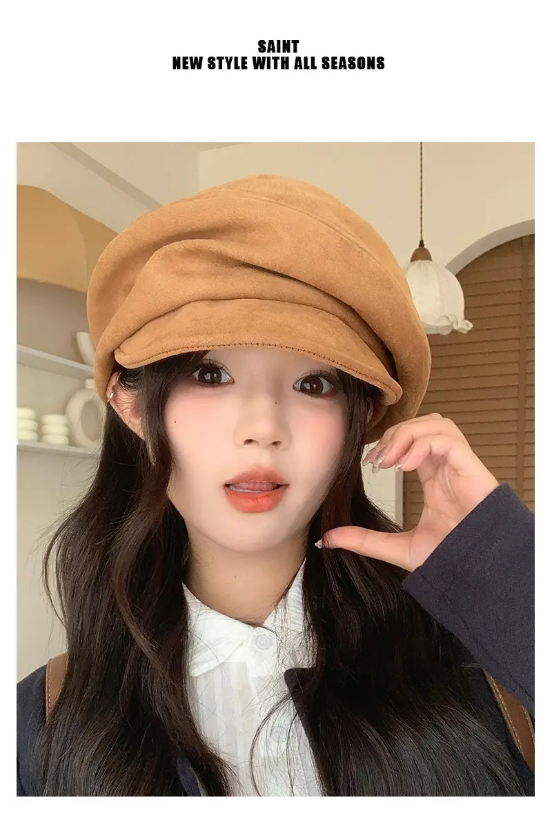 Vintage Suede Women's Hat New Large Circumference Octagonal — feature 2
