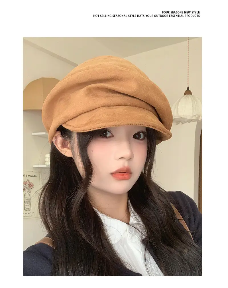 Vintage Suede Women's Hat New Large Circumference Octagonal — feature 4