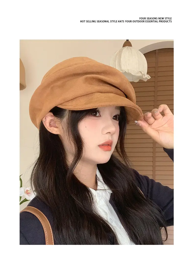 Vintage Suede Women's Hat New Large Circumference Octagonal — feature 6