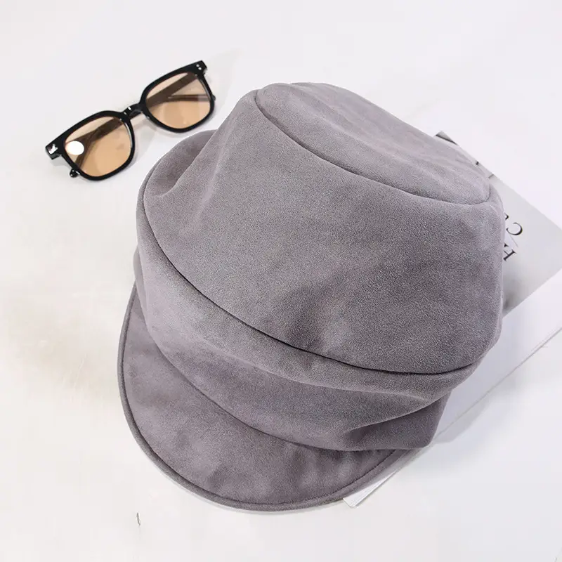 Vintage Suede Women's Hat New Large Circumference Octagonal - Image 3