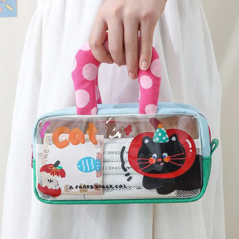 Transparent Cartoon Pencil Bag Student Handbag Portable Large Capacity Multifunctional Shoulder Bag Storage Bag Stationery Pencil Bag Office - Image 6