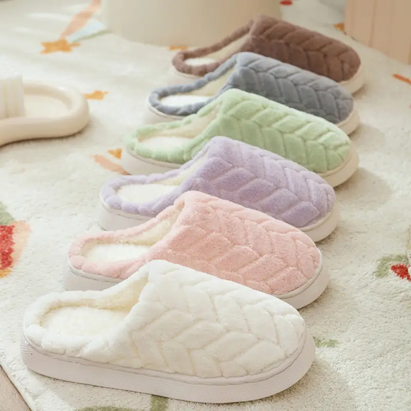 Maple Leaf Cotton Slippers for Women, New Autumn and Winter Indoor Home Non-Slip Thick-Soled Plus Plush Couple Slippers for Men