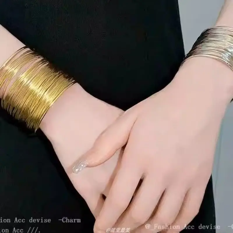 European and American Style Gold Open Bracelet, Niche Exaggerated Design Bracelet, Personalized Cool Girl Style Jewelry, Silver Arm Band