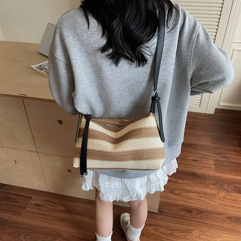 Women Striped Cotton Shoulder Bag 2025 Summer - Image 5