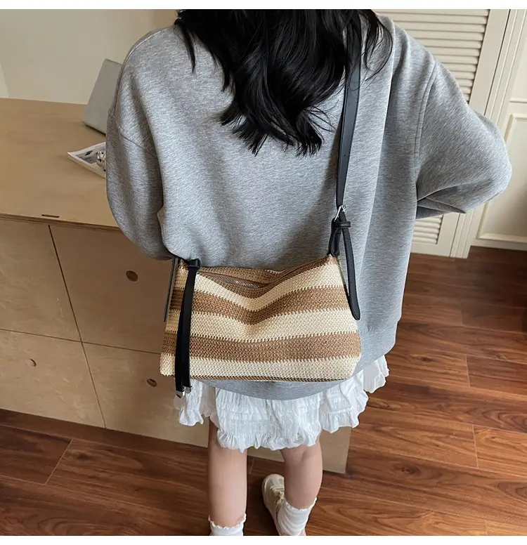 Women Striped Cotton Shoulder Bag 2025 Summer — feature 11