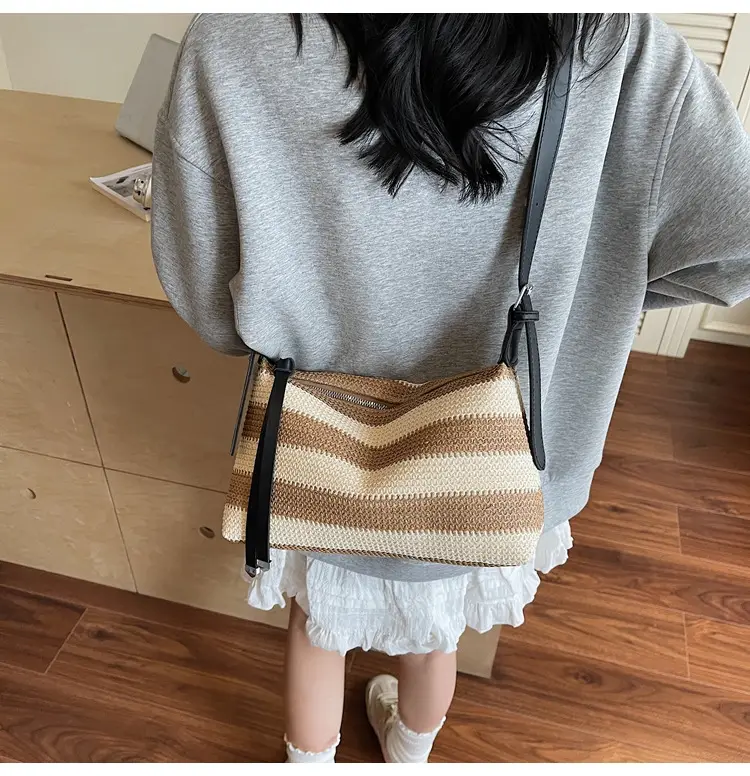 Women Striped Cotton Shoulder Bag 2025 Summer — feature 12