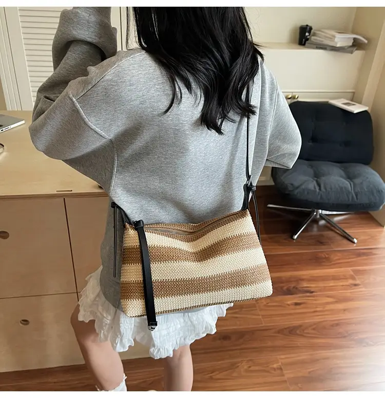 Women Striped Cotton Shoulder Bag 2025 Summer — feature 13