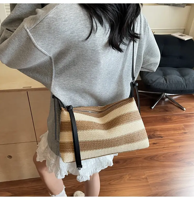Women Striped Cotton Shoulder Bag 2025 Summer — feature 14