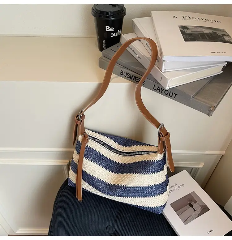 Women Striped Cotton Shoulder Bag 2025 Summer — feature 15