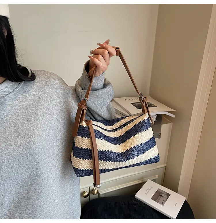 Women Striped Cotton Shoulder Bag 2025 Summer — feature 16