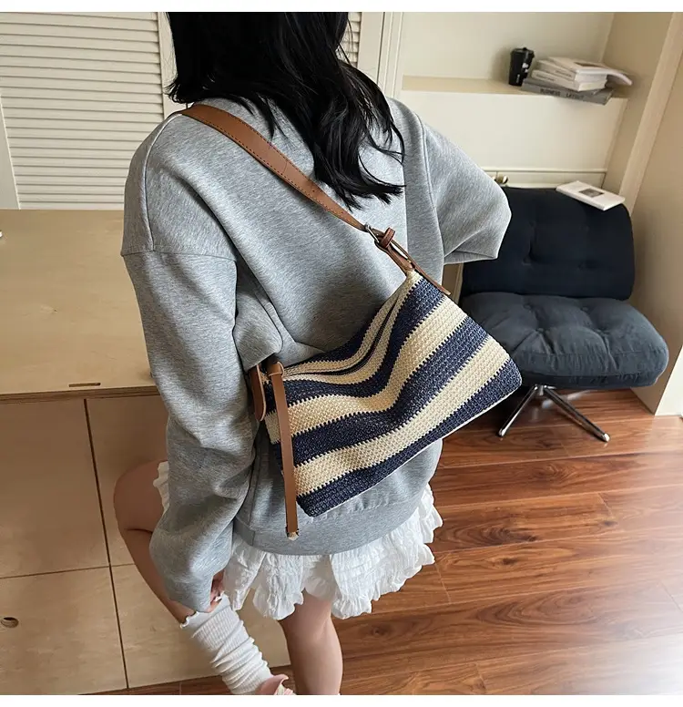 Women Striped Cotton Shoulder Bag 2025 Summer — feature 18