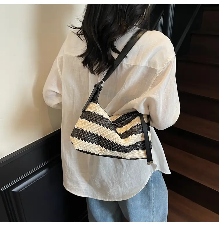 Women Striped Cotton Shoulder Bag 2025 Summer — feature 19