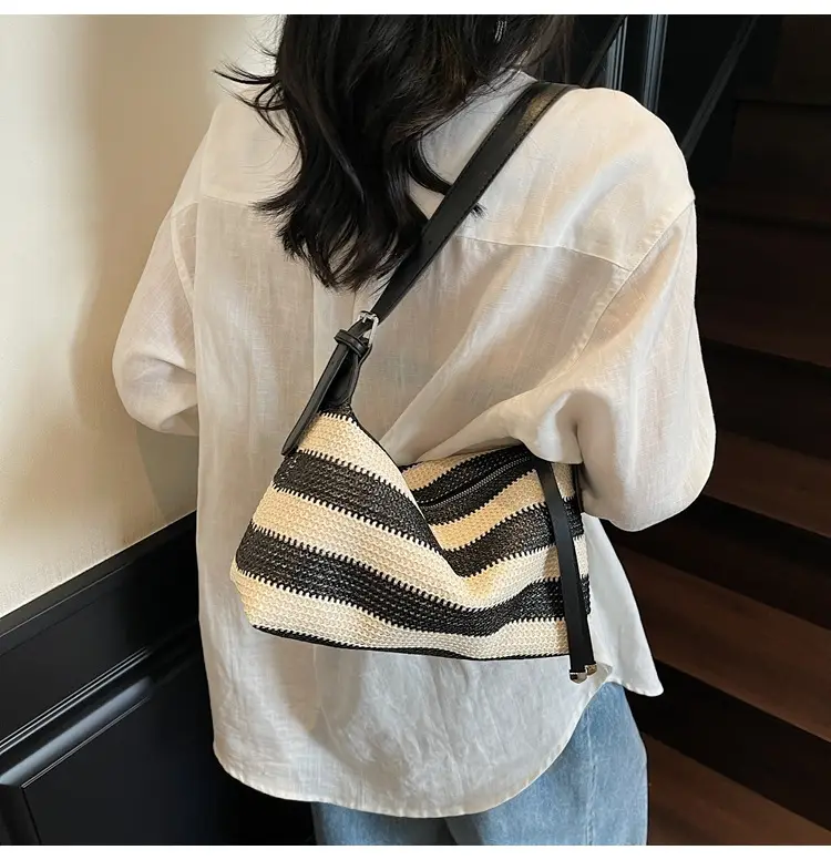 Women Striped Cotton Shoulder Bag 2025 Summer — feature 20