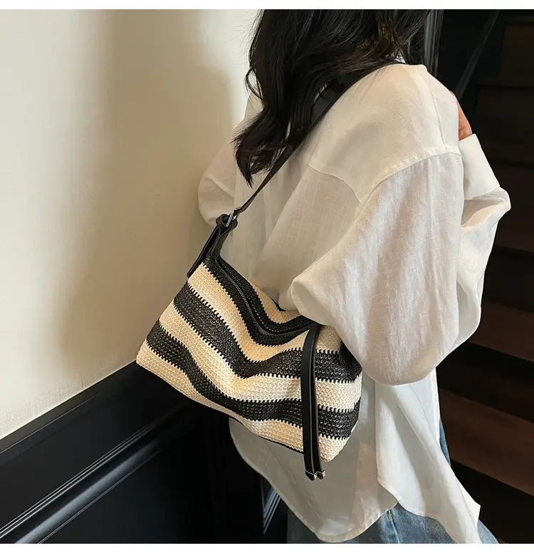 Women Striped Cotton Shoulder Bag 2025 Summer — feature 21