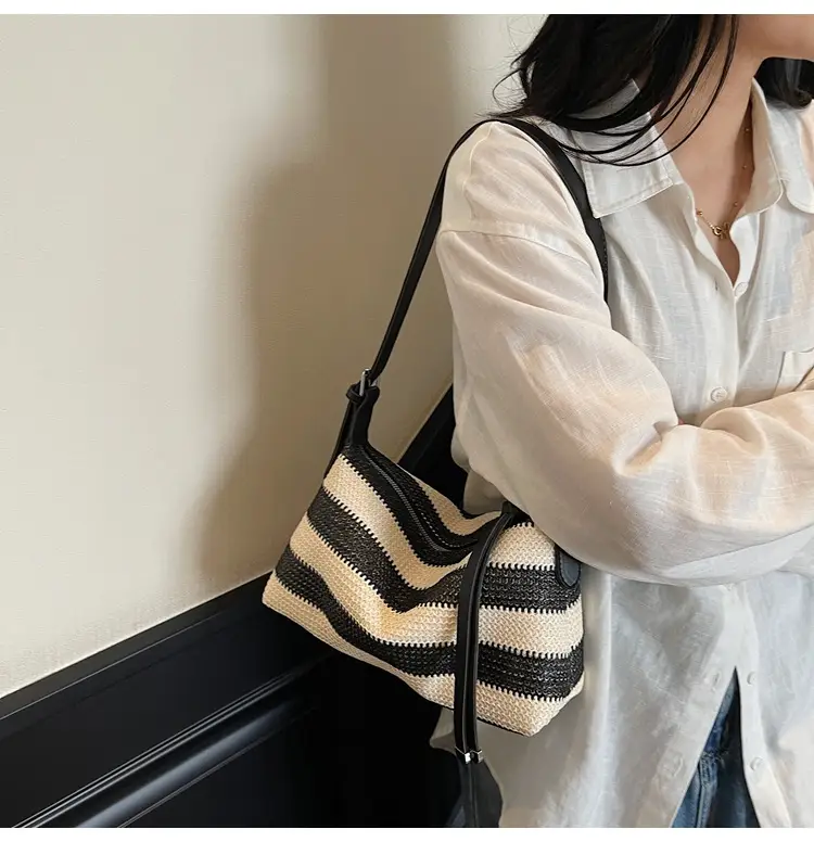 Women Striped Cotton Shoulder Bag 2025 Summer — feature 22