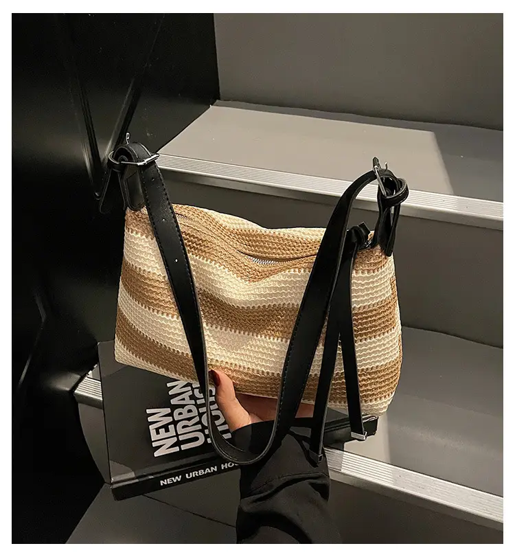 Women Striped Cotton Shoulder Bag 2025 Summer — feature 3