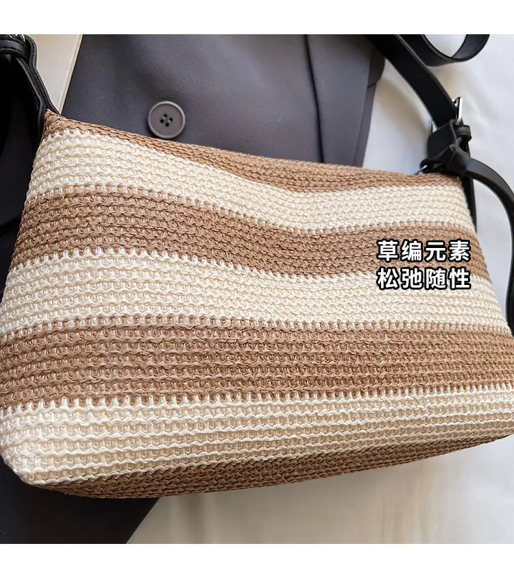 Women Striped Cotton Shoulder Bag 2025 Summer — feature 5