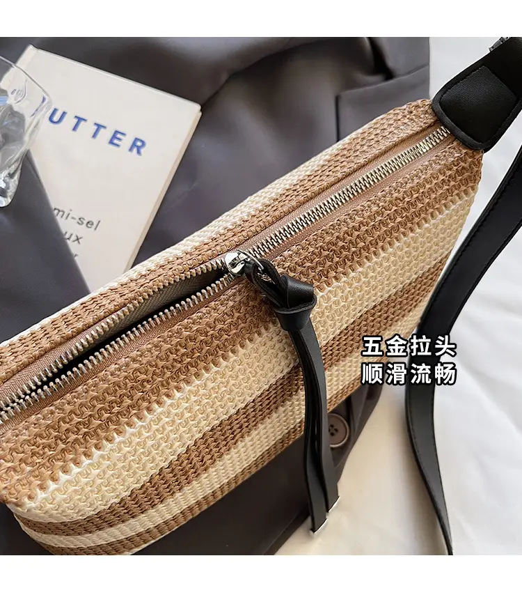Women Striped Cotton Shoulder Bag 2025 Summer — feature 7