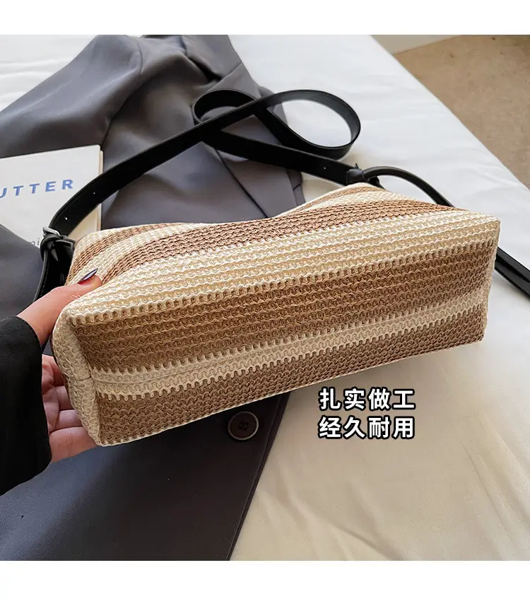 Women Striped Cotton Shoulder Bag 2025 Summer — feature 8