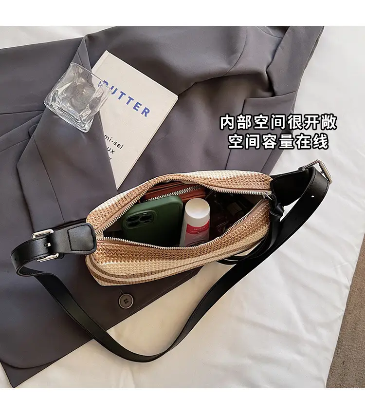 Women Striped Cotton Shoulder Bag 2025 Summer — feature 9