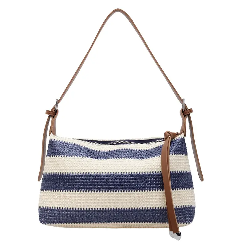 Women Striped Cotton Shoulder Bag 2025 Summer - Image 2