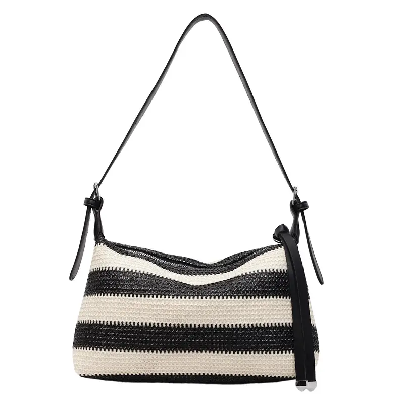 Women Striped Cotton Shoulder Bag 2025 Summer - Image 3